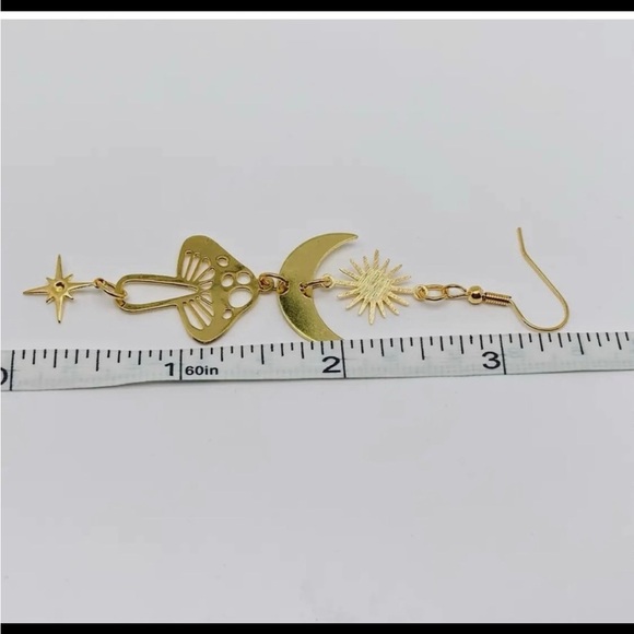 Gold Mushroom Dangle Earrings - Picture 3 of 3